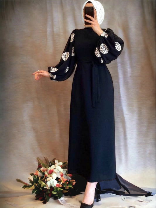Robe Crayon Brodée Noire