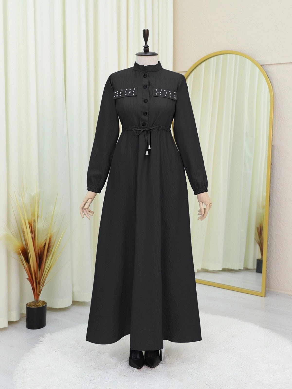 Robe « Poches Pierres & Taille Nouée »- noire