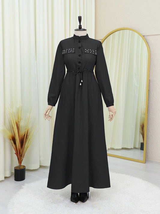 Robe « Poches Pierres & Taille Nouée »- noire