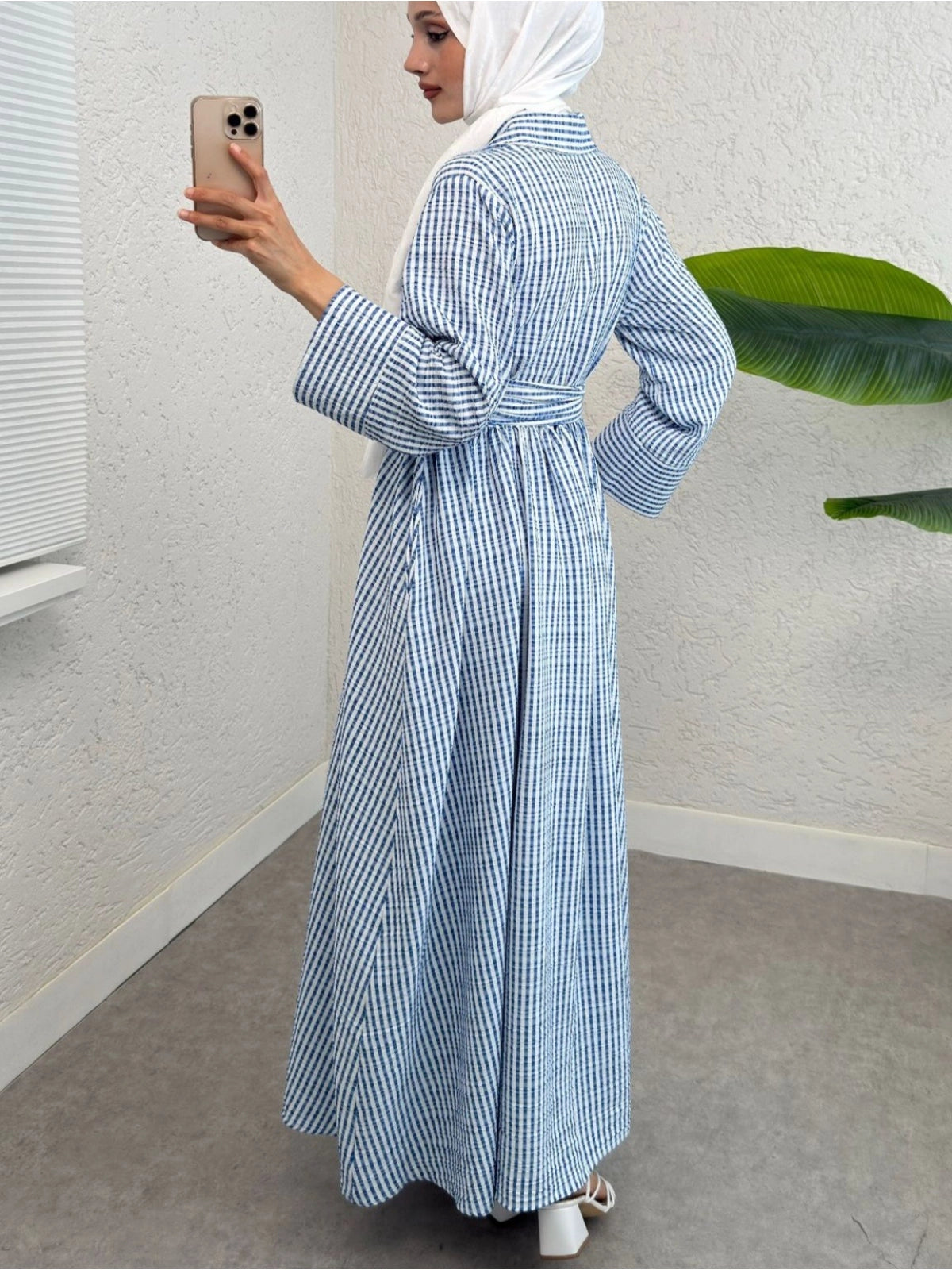 Robe Chemise à Rayures avec Ceinture-Bleu