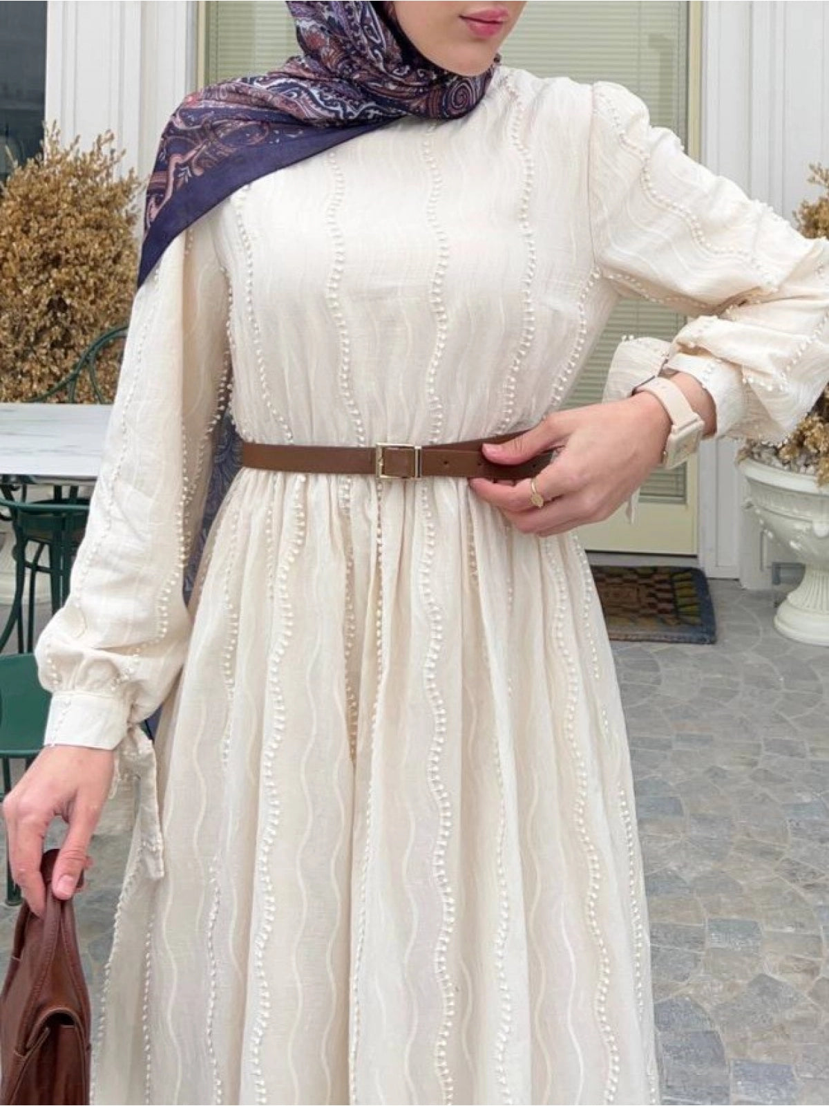 Robe à Manches Nouées-Beige