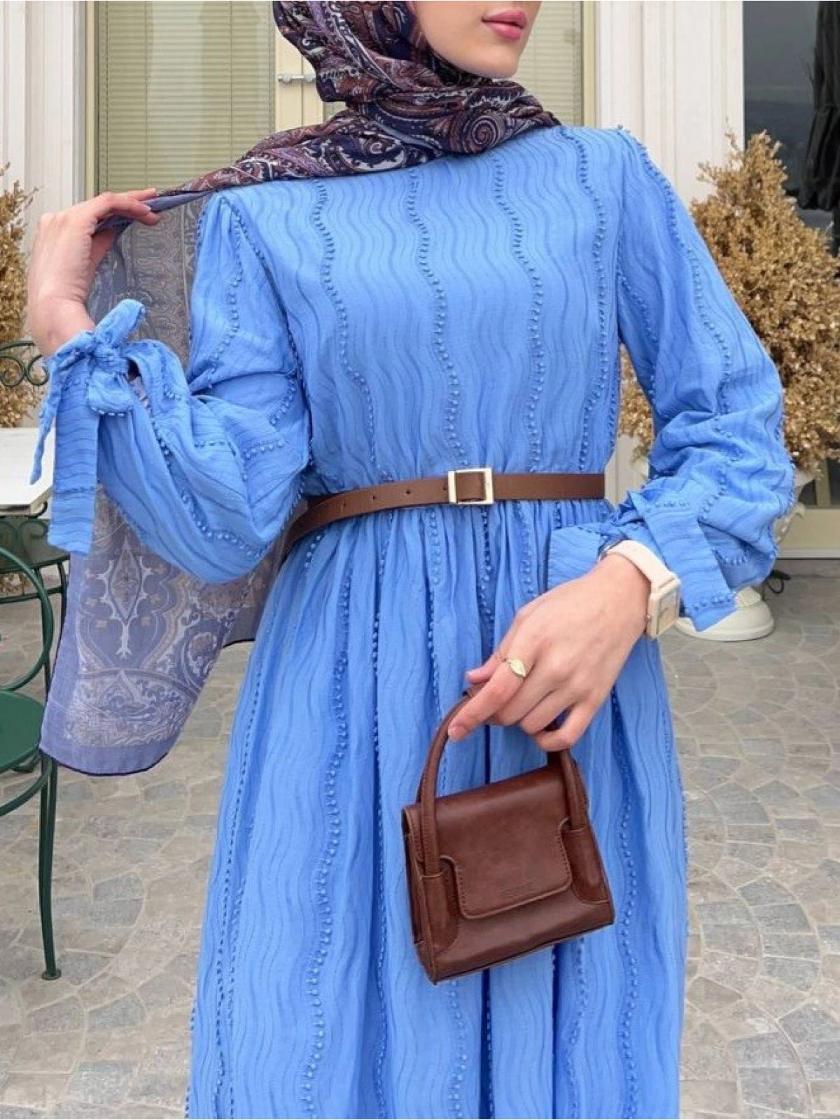 Robe à Manches Nouées-Bleue
