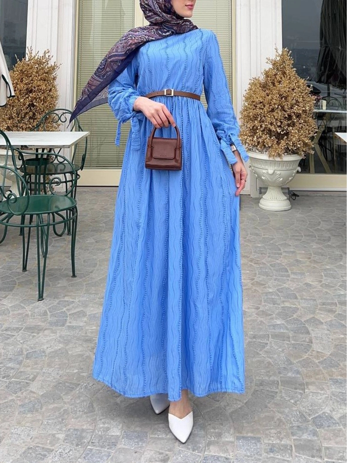 Robe à Manches Nouées-Bleue