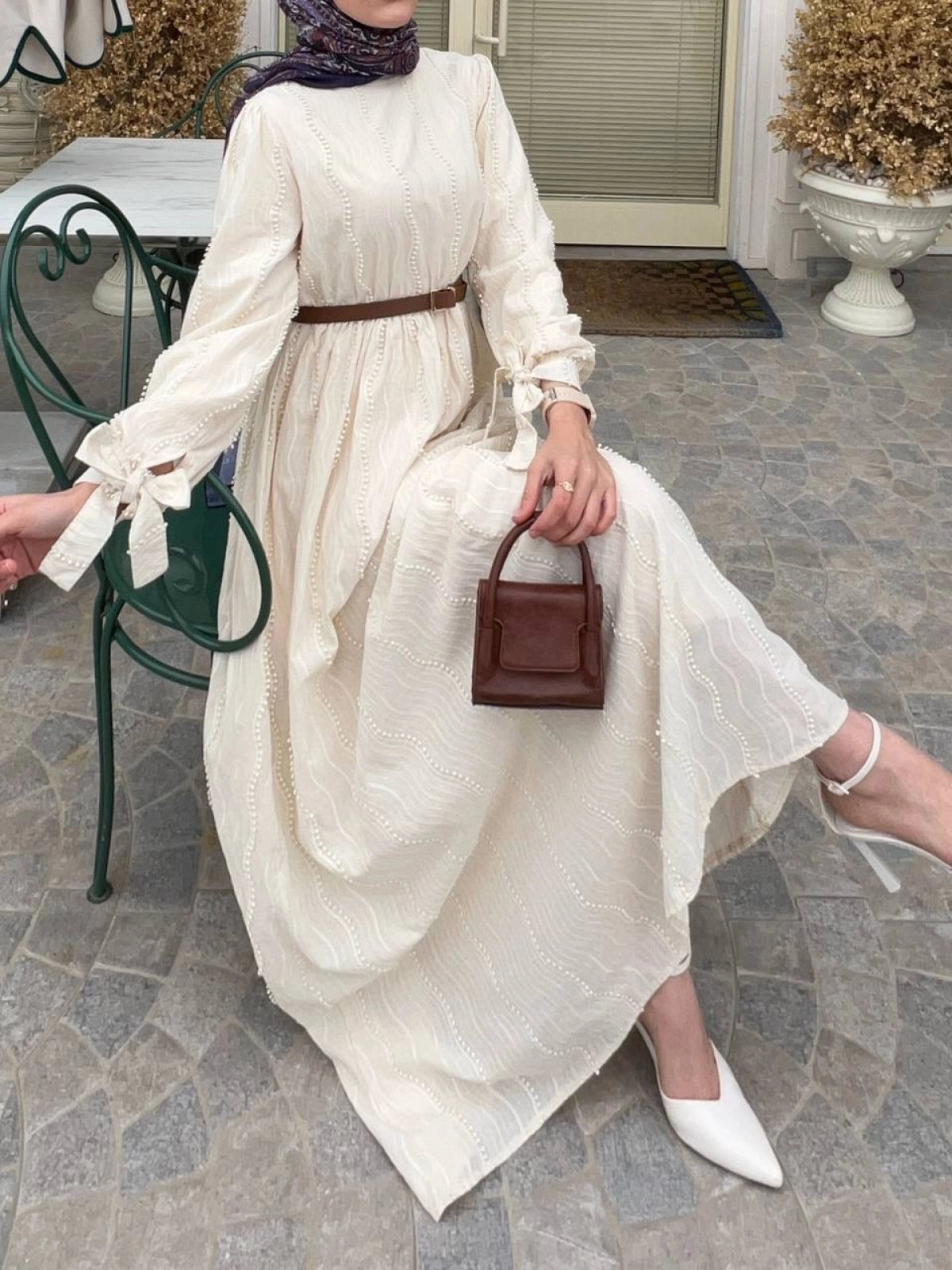 Robe à Manches Nouées-Beige