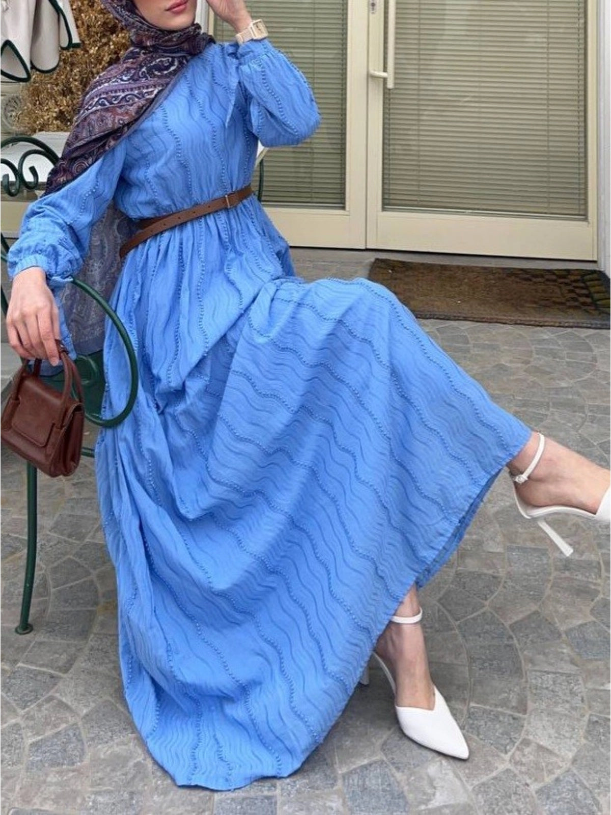 Robe à Manches Nouées-Bleue